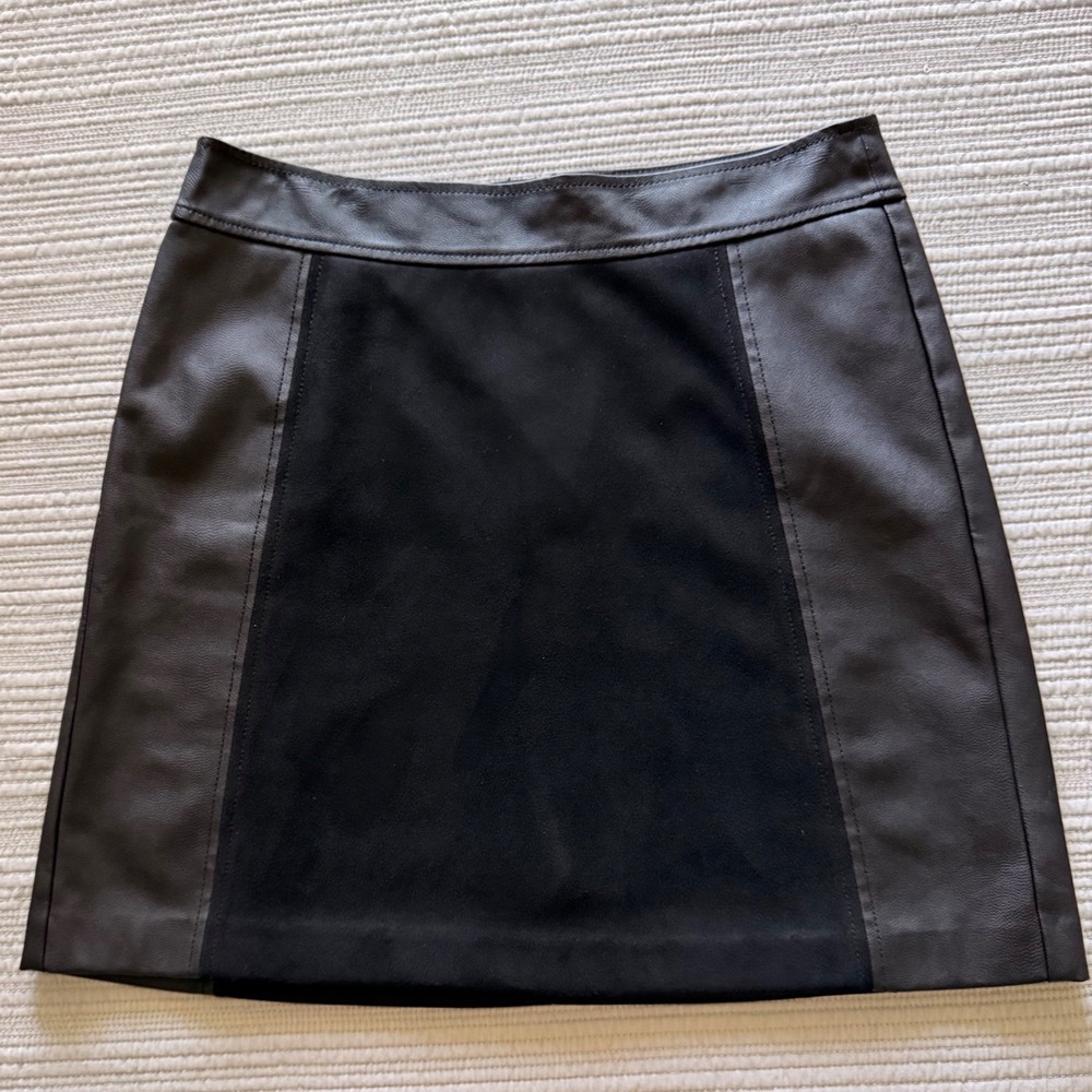 LOFT Womens Brown Faux Leather Black Suede Mixed Media Mini A-Line Skirt Size 8‎